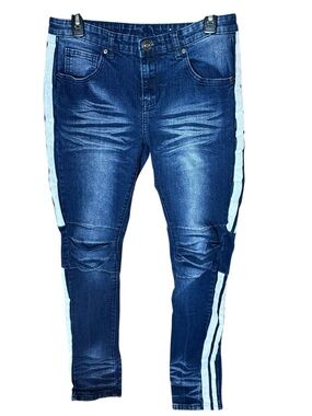 Men's Dark Wash Super Skinny Supreme Flex Stripe Moto Biker Jeans 30x32 Rue21